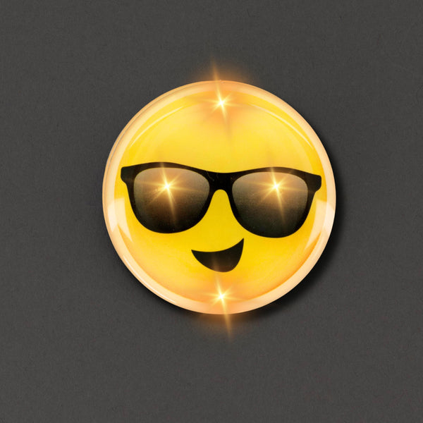 Smiling Cool Dude Sunny Days Sunglasses Emoji Flashing Body Light Lapel Pins