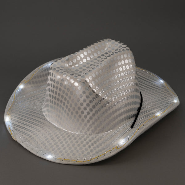 LED Light Up Flashing Sequin White Cowboy Hat - Pack of 36 Hats