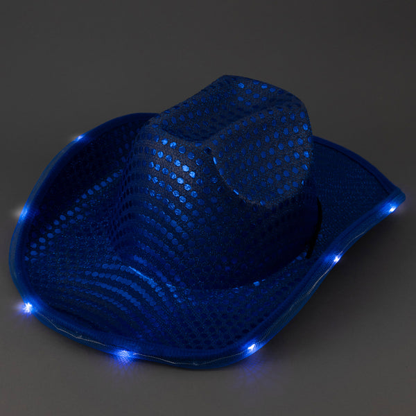 LED Light Up Flashing Sequin  Blue Cowboy Hat - Pack of 36 Hats