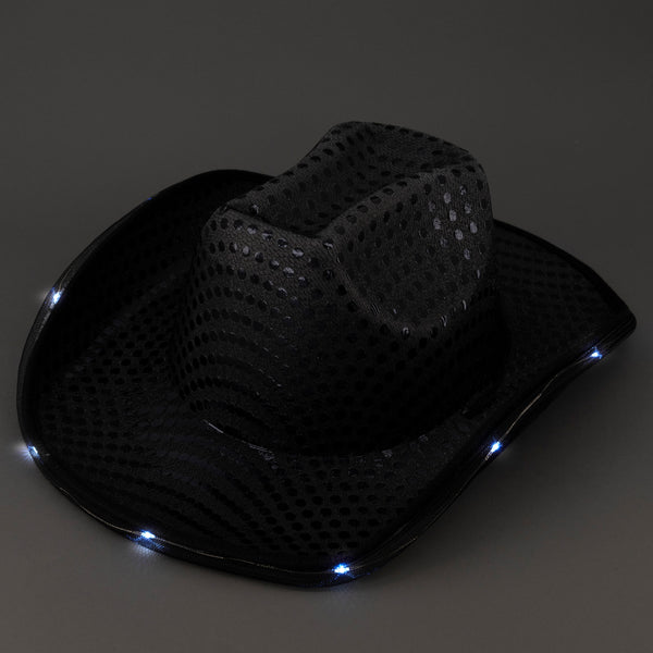 LED Light Up Flashing Sequin Black Cowboy Hat - Pack of 96 Hats