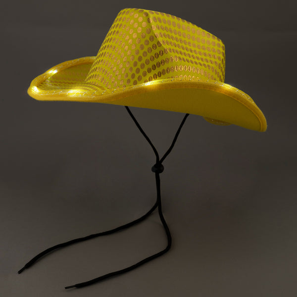 LED Light Up Flashing Sequin Gold Cowboy Hat - Pack of 18 Hats