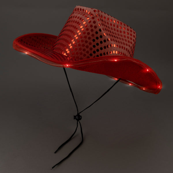 LED Light Up Flashing Sequin Red Cowboy Hat - Pack of 18 Hats