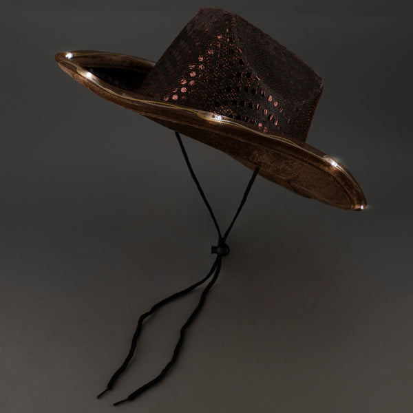 LED Light Up Flashing Sequin Brown Cowboy Hat - Pack of 24 Hats