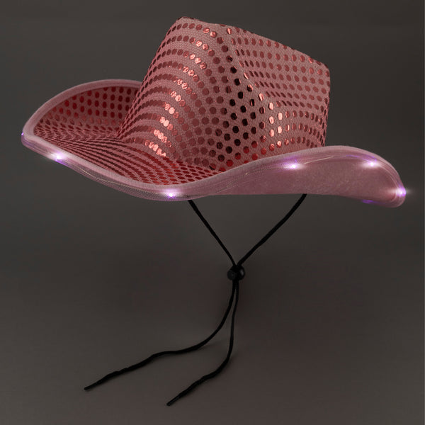 LED Light Up Flashing Sequin Pink Cowboy Hat - Pack of 96 Hats