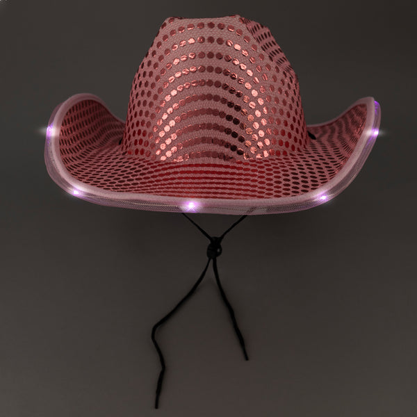 LED Light Up Flashing Pink Cowboy Hat With Sequins - Pack of 2 Hats