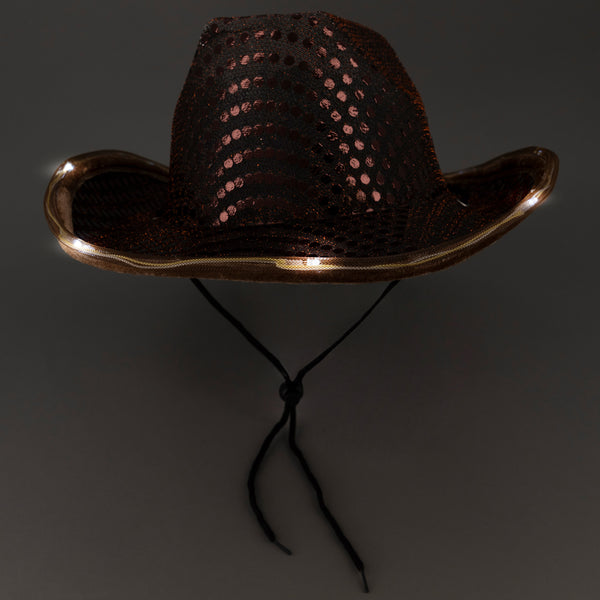 LED Light Up Flashing Sequin Brown Cowboy Hat - Pack of 24 Hats