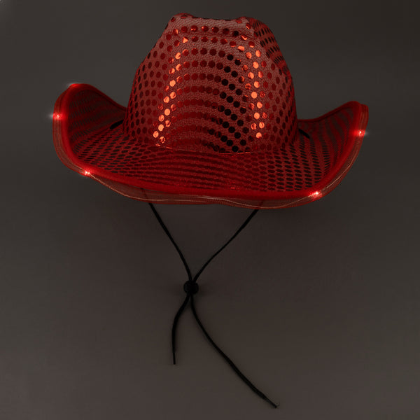 LED Light Up Flashing Sequin Red Cowboy Hat - Pack of 4 Hats