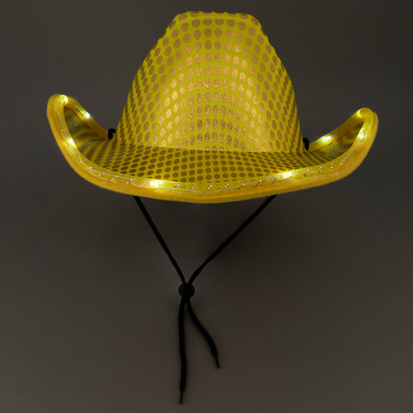 LED Light Up Flashing Gold Sequin Cowboy Hat - Pack of 2 Hats