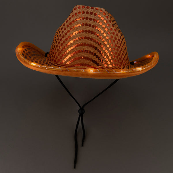 LED Light Up Flashing Sequin Orange Cowboy Hat - Pack of 3 Hats