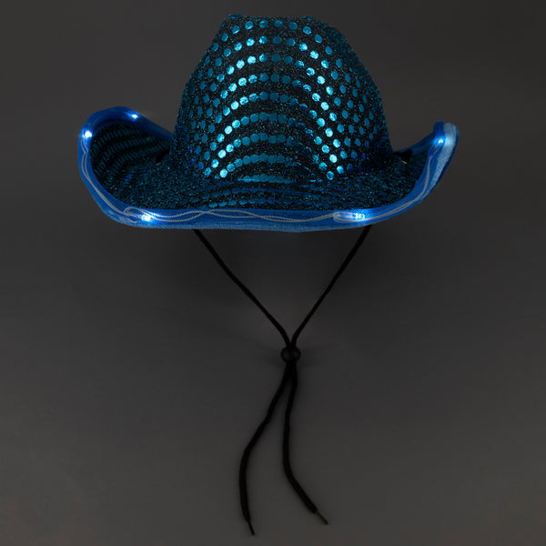 LED Light Up Flashing Sequin Teal Cowboy Hat - Pack of 96 Hats