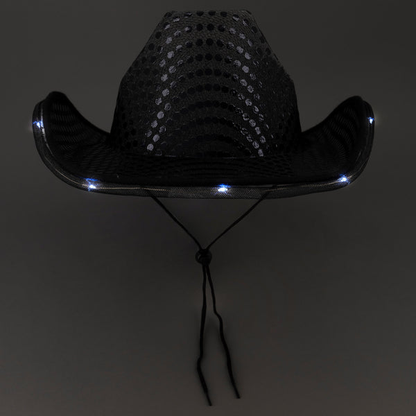 LED Light Up Flashing Sequin Black Cowboy Hat - Pack of 96 Hats