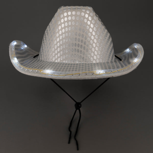 LED Light Up Flashing Sequin White Cowboy Hat - Pack of 36 Hats