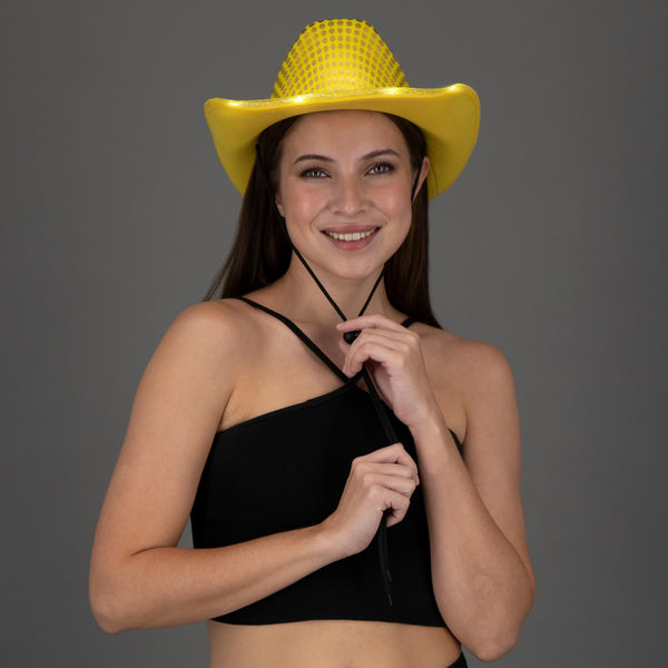 LED Light Up Flashing Gold Sequin Cowboy Hat - Pack of 2 Hats