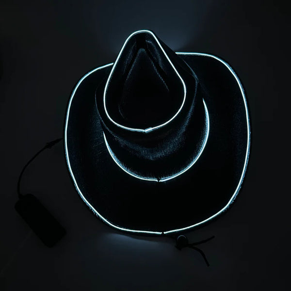 EL WIRE Light Up Iridescent Space Black Cowboy Hats - Pack of 12 | PartyGlowz