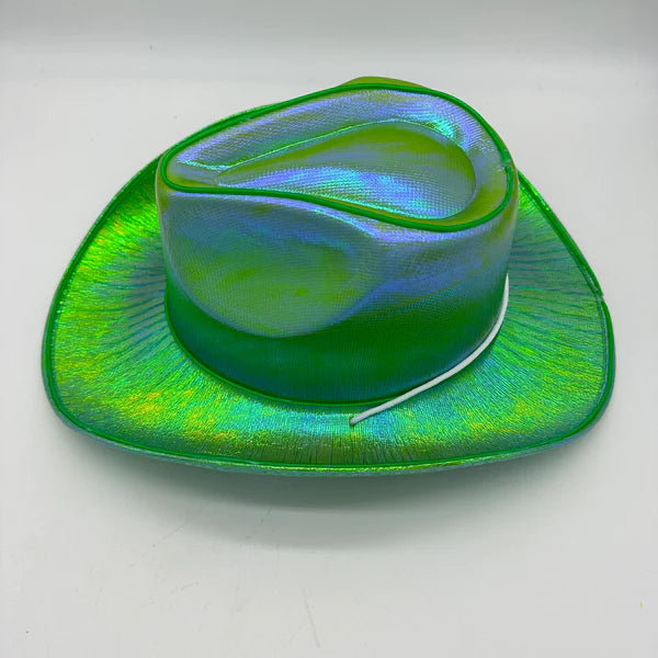 Green EL WIRE Light Up Iridescent Space Cowboy Hats - Pack of 18 | PartyGlowz