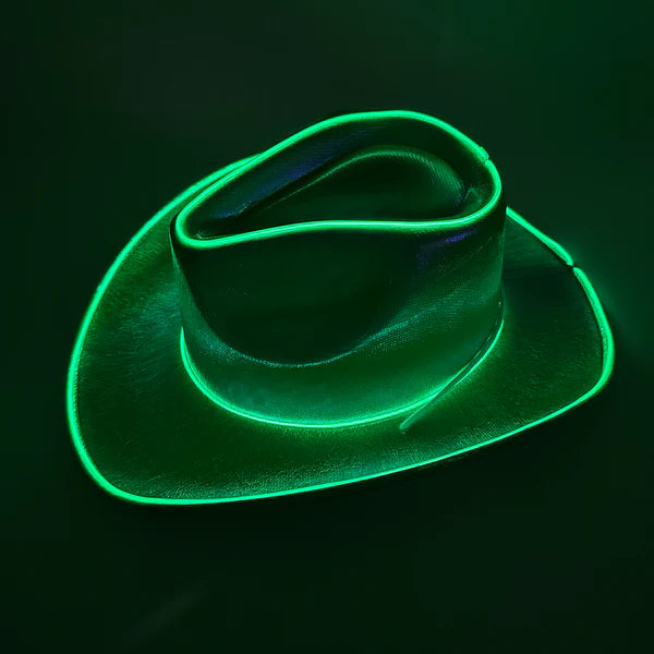 Green EL WIRE Light Up Iridescent Space Cowboy Hats - Pack of 18 | PartyGlowz