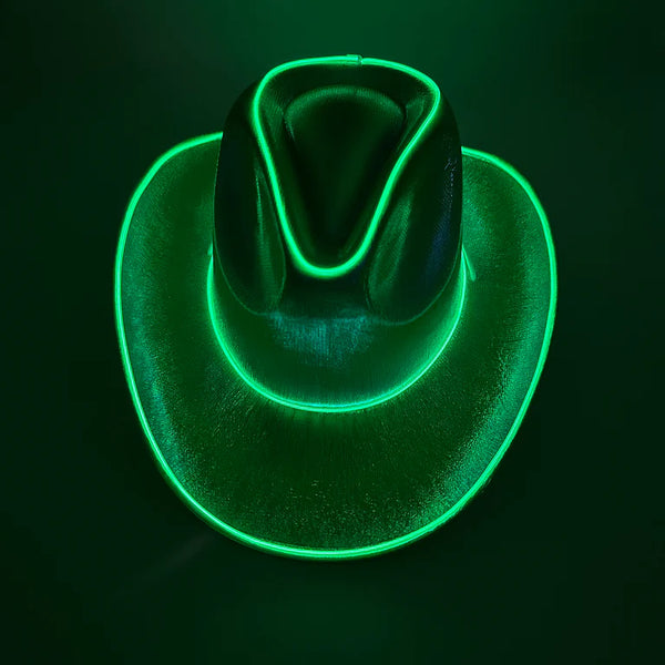 EL WIRE Light Up Iridescent Space Green Cowboy Hats - Pack of 12 | PartyGlowz