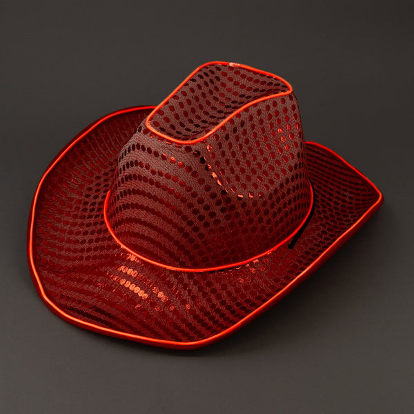 LED Flashing Red EL Wire Sequin Cowboy Hat