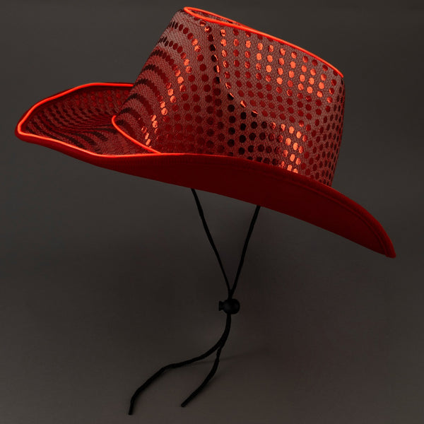 LED Flashing Red EL Wire Sequin Cowboy Hat