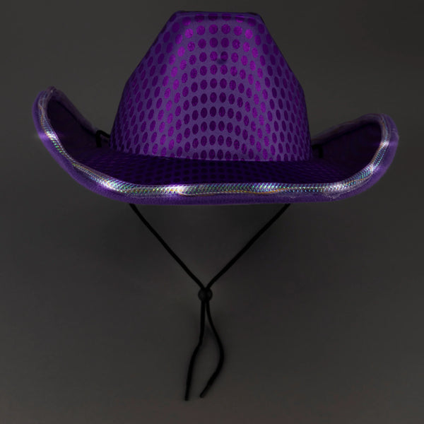 Purple LED Light Up Flashing Cowboy Hat With Sequins