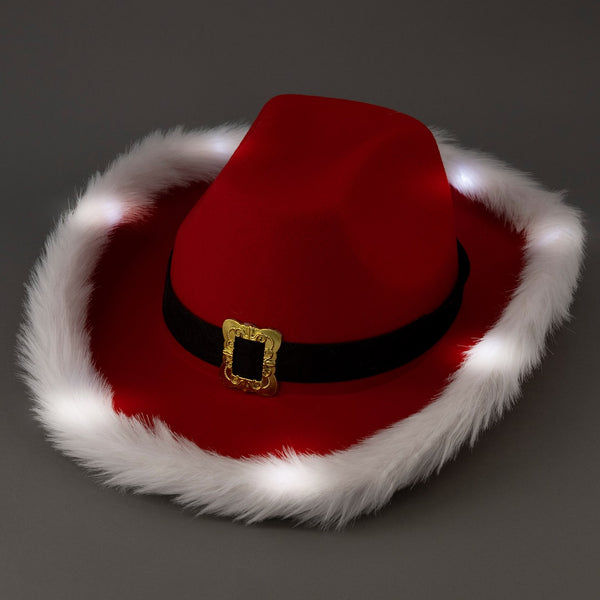 Light Up LED Santa Claus Red Christmas Cowboy Hat