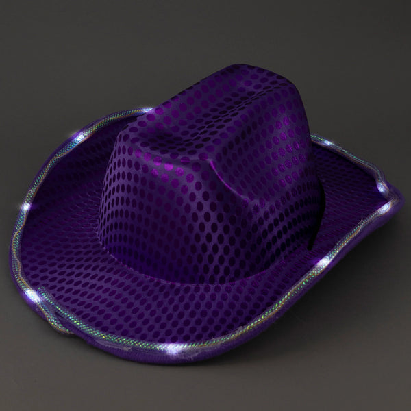 Purple LED Light Up Flashing Cowboy Hat With Sequins