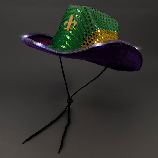 LED Light Up Mardi Gras Sequin Cowboy Hat