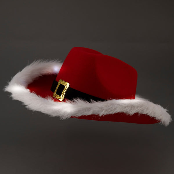 LED Light Up Christmas Red Santa Claus Cowboy Hats - Pack of 2