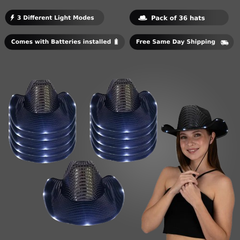 LED Light Up Flashing Sequin Black Cowboy Hat - Pack of 36 Hats