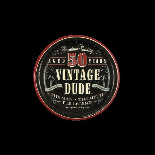 50th Birthday Vintage Dude Paper Dessert Plates