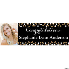 Black & Gold Graduation Photo Custom Banner - Medium