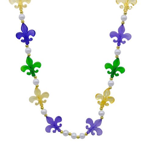 40 Purple, Green And Gold Fleur De Lis Necklace