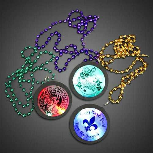 Customized Beaded Mardi Gras Flashing Medallions | PartyGlowz.com