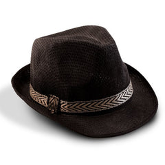 Black Funky Straw Fedora Hat