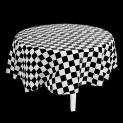 Black & White Checkered Round Plastic Tablecloth