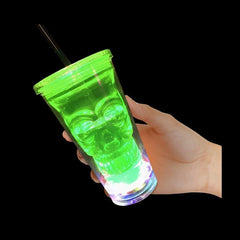 LED Light Up Flashing Double Walled Skull Tumbler With Lid And Straw