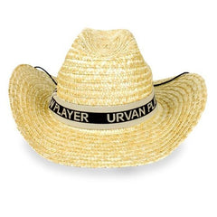Straw Cowboy Cowgirl Hat With 'URVAN PLAYER' Print on Strap